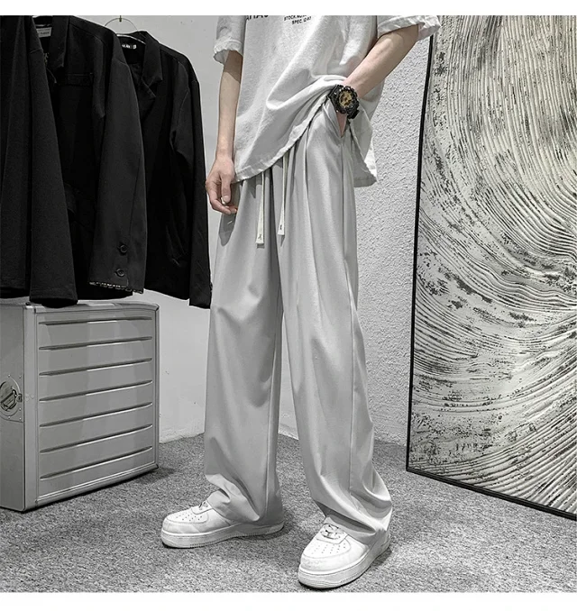 Men's Summer Ice Silk Casual Pants (Plus Size, Drawstring, Loose, High Street Style) Detail