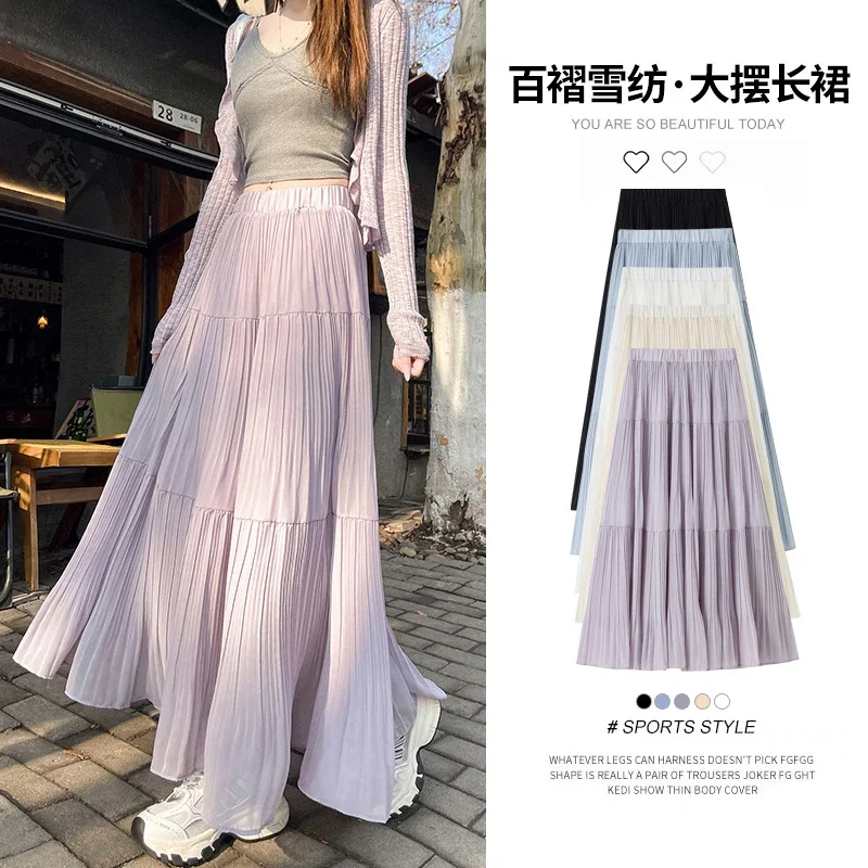 Purple Pleated Midi Skirt 2025 Spring/Summer