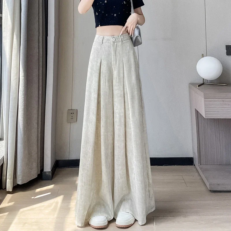 Ice Silk Acetate Tie-Dye Wide-Leg Pants for Women