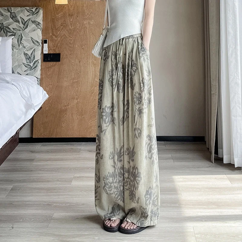 French Retro Linen Wide-leg Pants