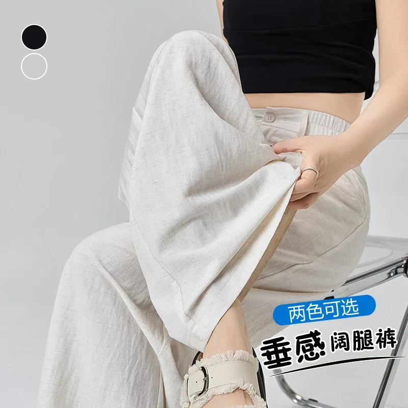 Women's White Linen Wide-Leg Pants