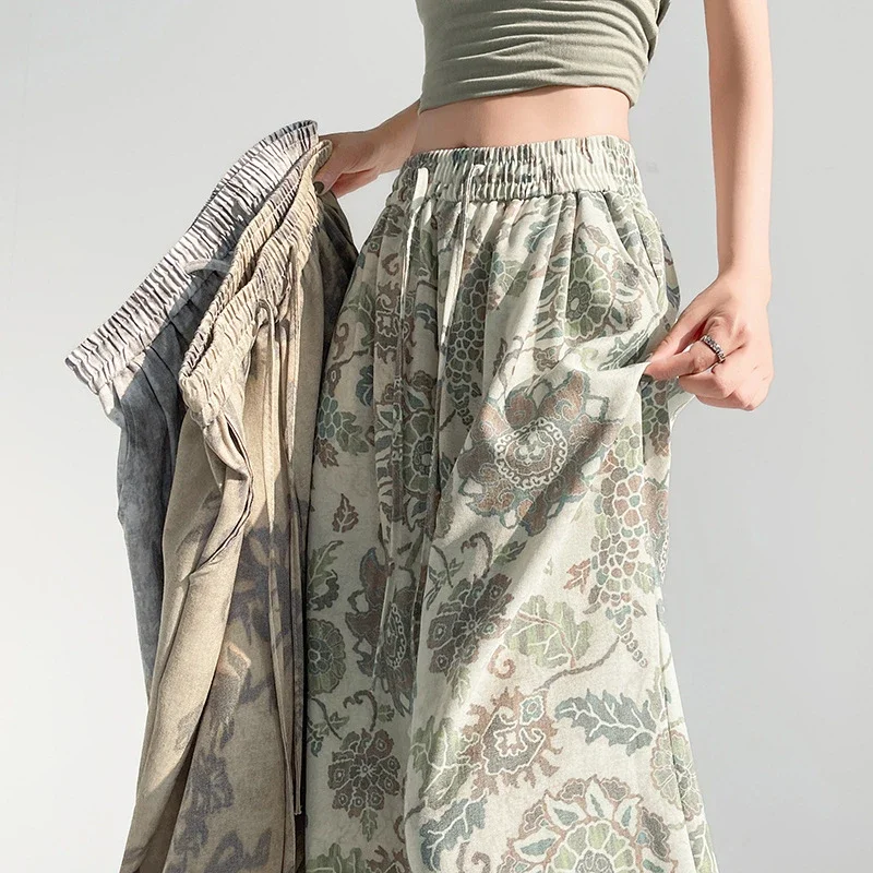 2025 Summer Ice Silk Linen Wide-Leg Pants