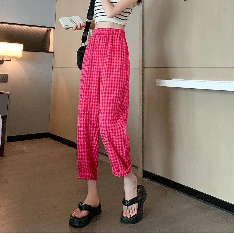 Cotton-Linen Plaid Pants