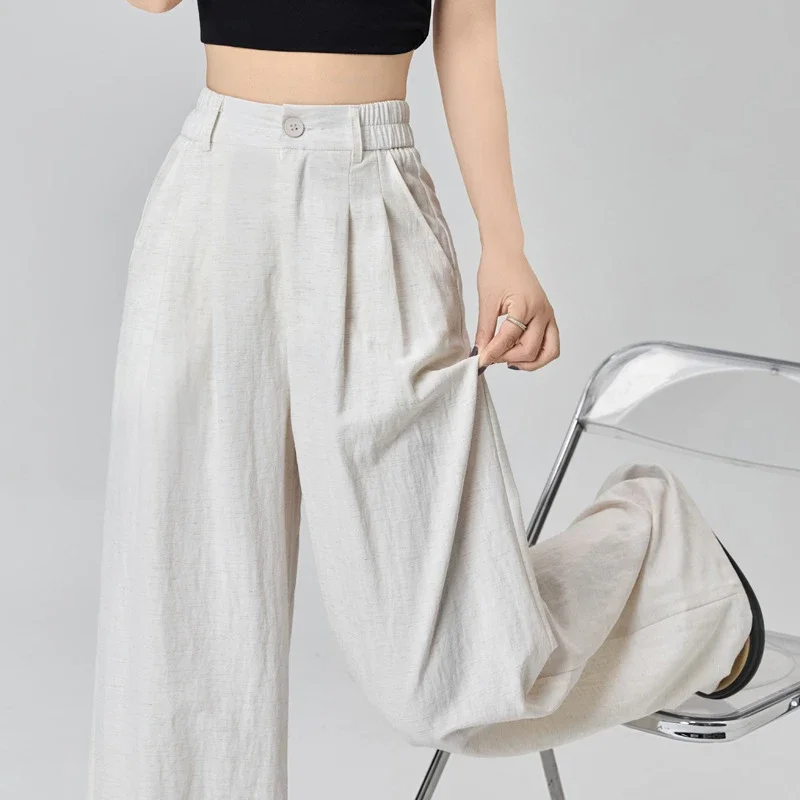 Women's White Linen Wide-Leg Pants