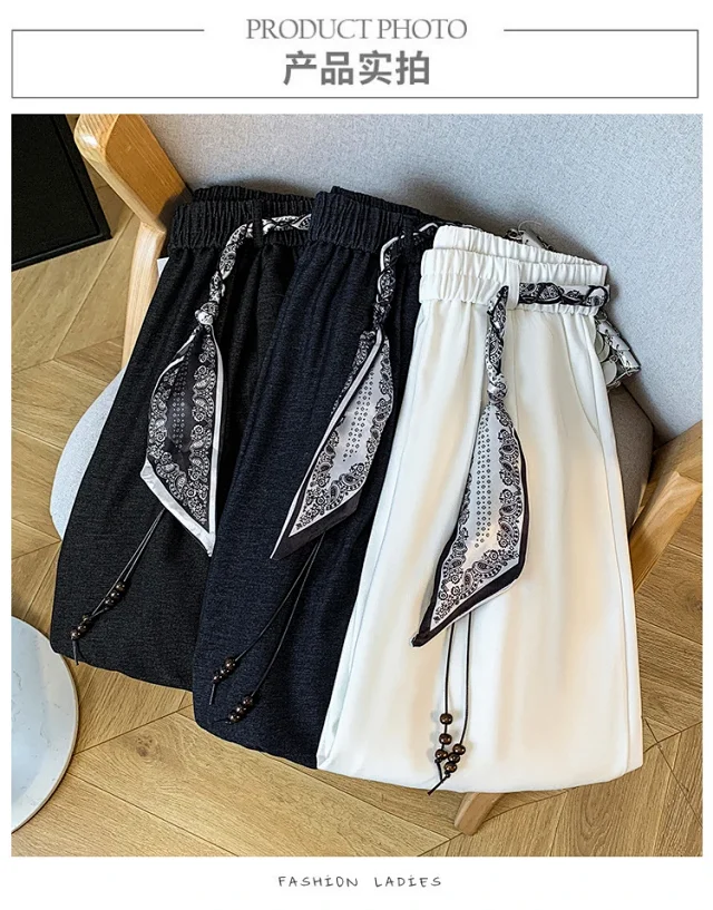 2025 Fall New Loose Scarf Belt Wide-leg Pants Detail
