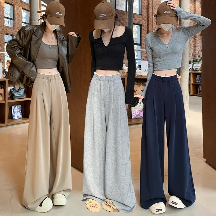 Navy Wide-Leg Pants for Women