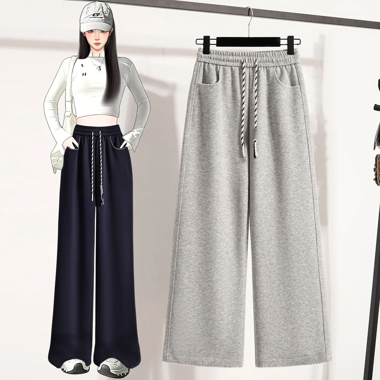 2025 Fall New Women's High - Waist Wide - Leg Sport Pants