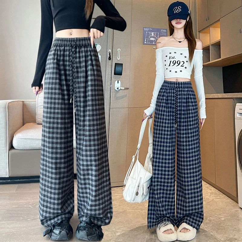 Early Autumn Vintage Plaid Wide-leg Pants