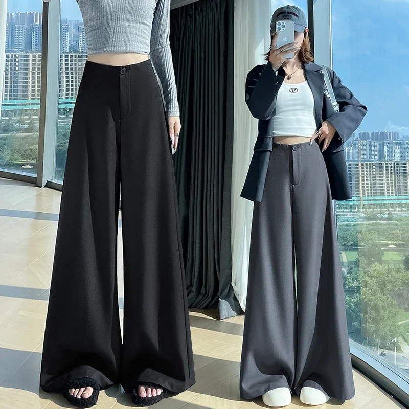 Women's 2025 Autumn Gray Wide - leg Pants