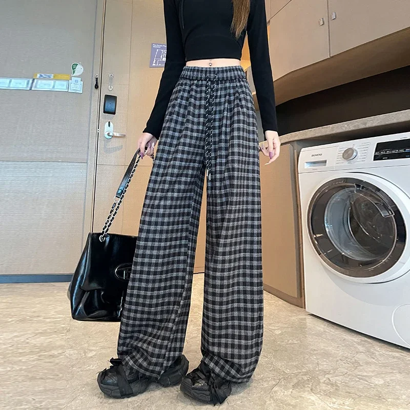 Early Autumn Vintage Plaid Wide-leg Pants