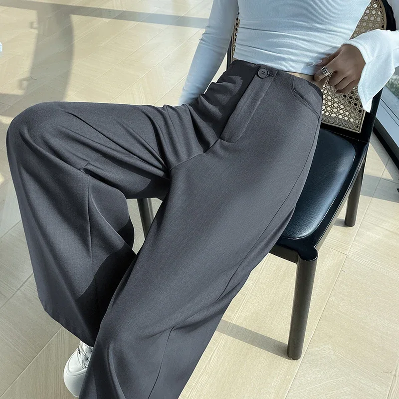 Women's 2025 Autumn Gray Wide - leg Pants