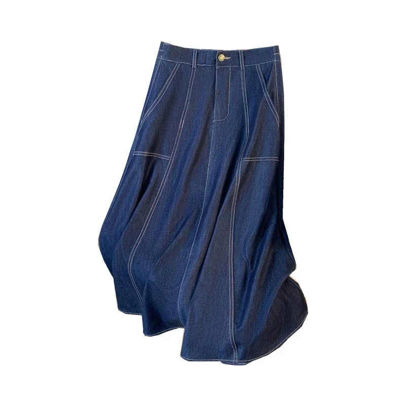 2025 Summer Women's Denim A-line Midi Skirt