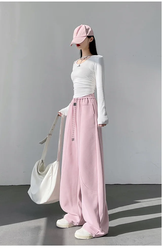 2025 Fall New White Banana Wide - Leg Pants Detail