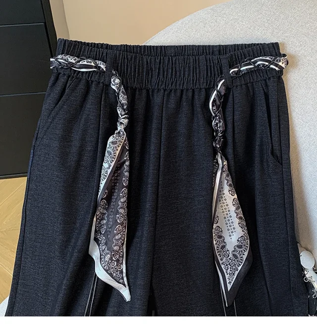 2025 Fall New Loose Scarf Belt Wide-leg Pants Detail