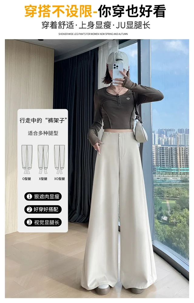 Women's 2025 Autumn Gray Wide - leg Pants Detail