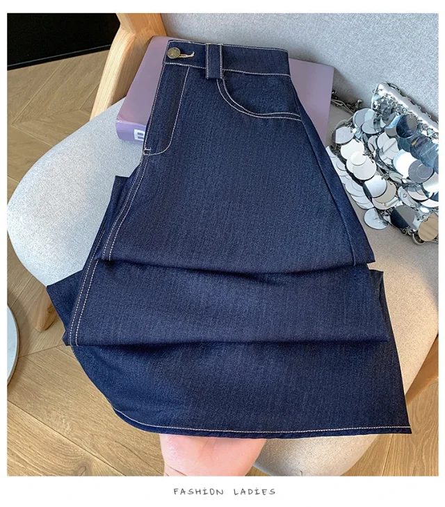 Denim Blue 2025 Tencel Denim Midi A-Line Skirt Detail