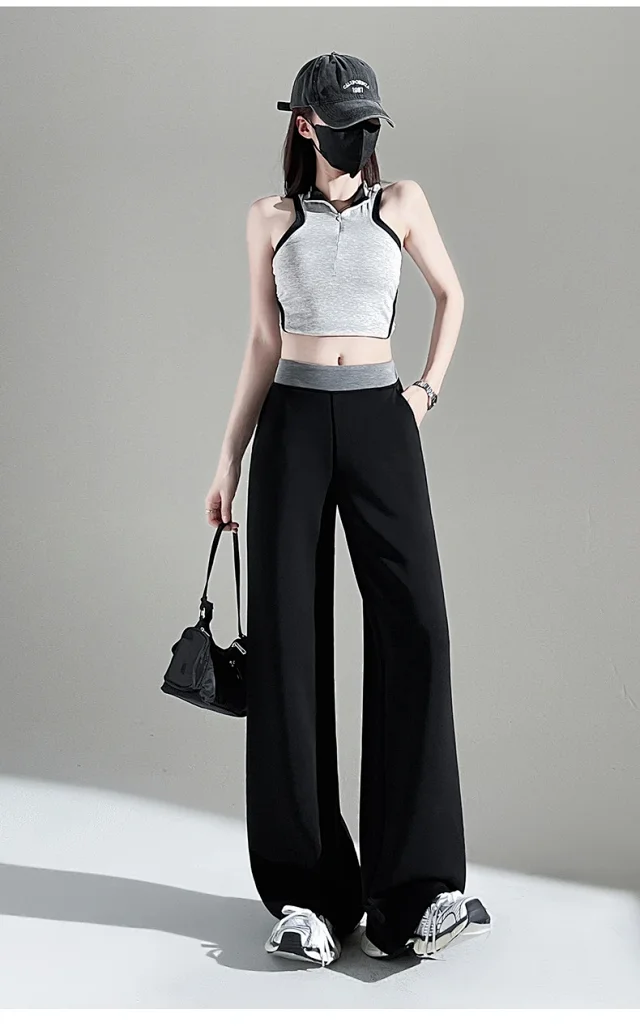 2025 Fall Cuprammonium Modal Air Layer Black Wide - leg Pants Detail