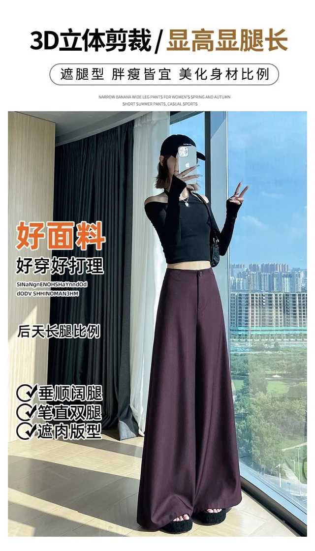 Women's 2025 Autumn Gray Wide - leg Pants Detail
