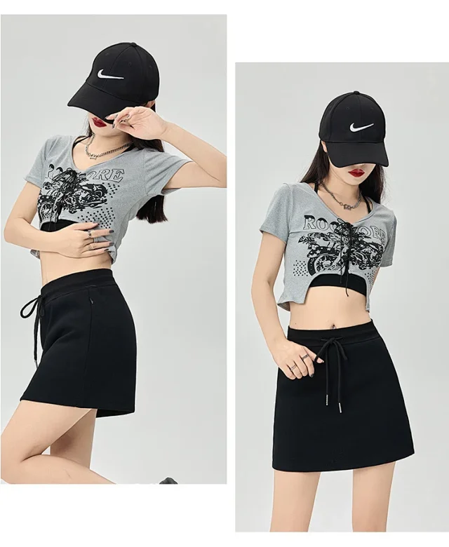 2025 Grey High - Waist A - Line Skirt for Women Detail