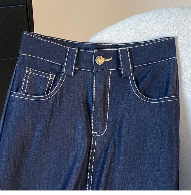 Denim Blue 2025 Tencel Denim Midi A-Line Skirt Detail