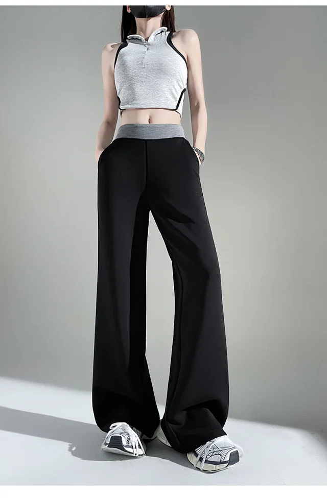 2025 Fall Cuprammonium Modal Air Layer Black Wide - leg Pants Detail