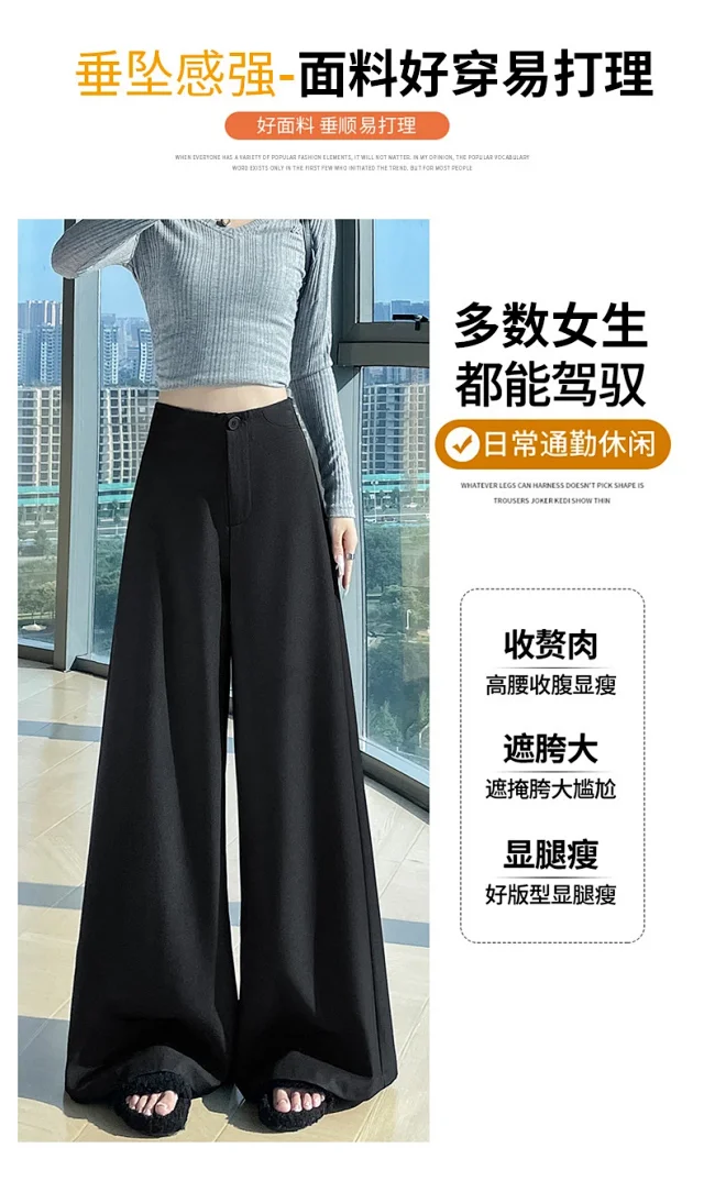 Women's 2025 Autumn Gray Wide - leg Pants Detail