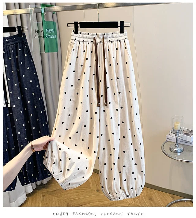 2025 Summer Linen Polka Dot Balloon Pants Detail