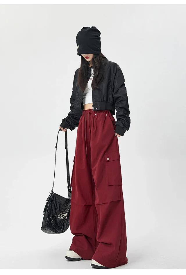 2025 Fall Women's American Streetwear Straight Cargo Pants Detail