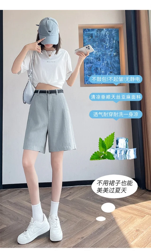 Japanese Retro Linen Suit Shorts for Women Detail