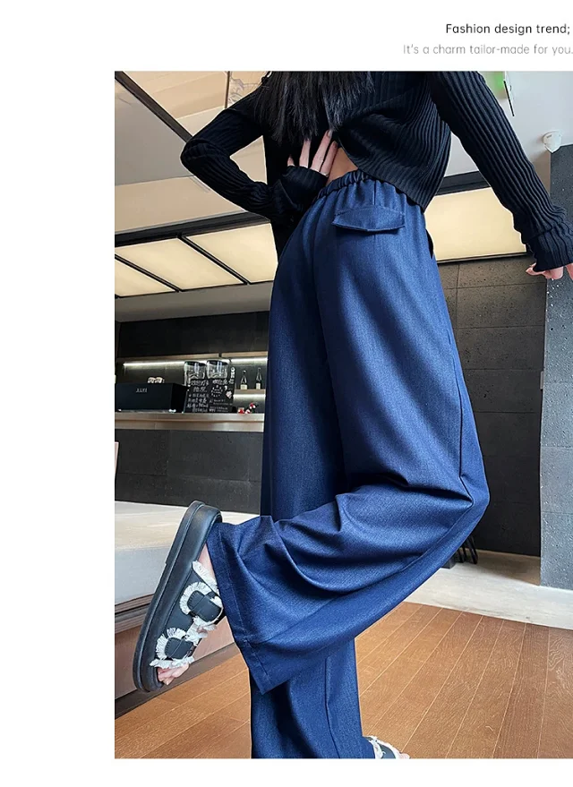 Navy Tencel Jeans - Women's Summer Wide - Leg Pants Detail