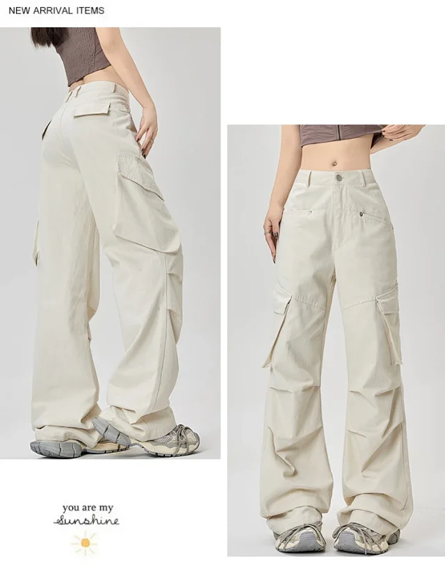 American Retro Pleated Multi-pocket Streetwear Cargo Pants Detail