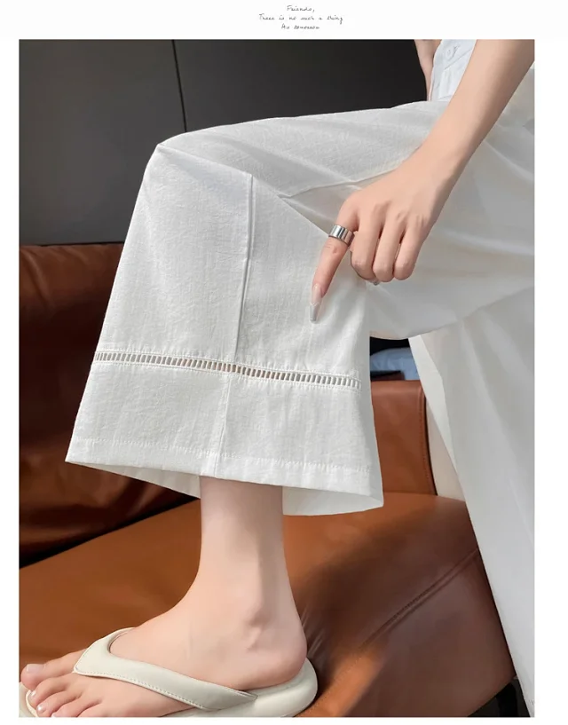 Women's Ice Silk Linen Hollow Wide-leg Pants Detail