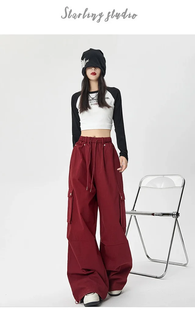 2025 Fall Women's American Streetwear Straight Cargo Pants Detail