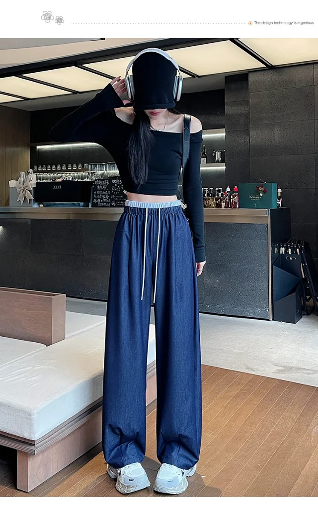 Women's Wide-Leg Jeans with Elastic Waist Detail