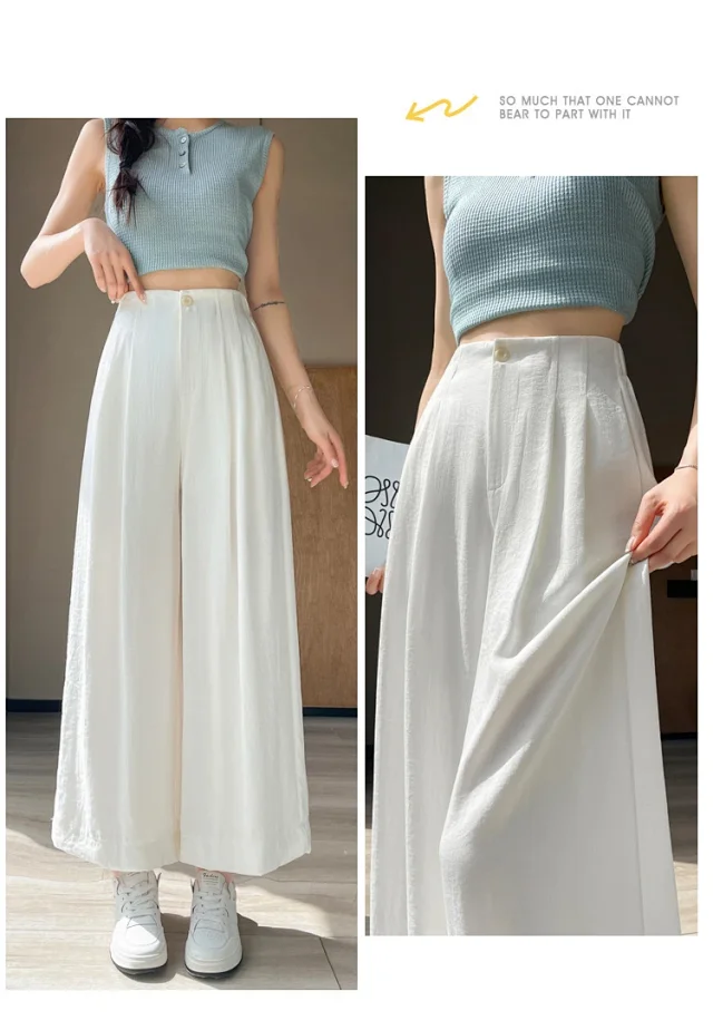 2025 Summer Women's Ice Silk Linen Wide-Leg Pants Detail