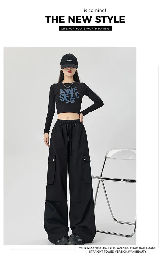 2025 Fall Women's American Streetwear Straight Cargo Pants Detail