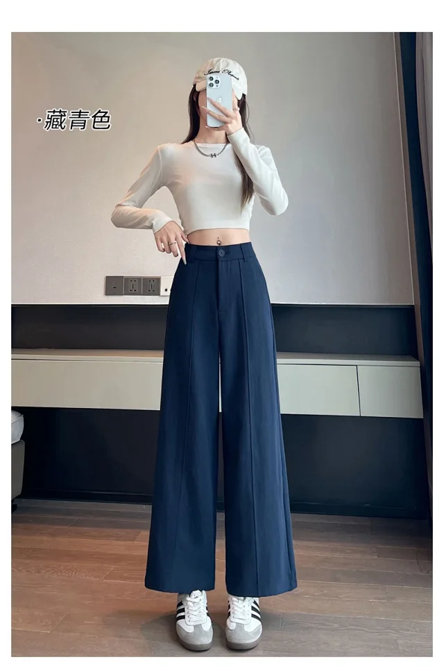 Women's 2025 Fall Washable Cotton Suit Wide - Leg Pants Detail