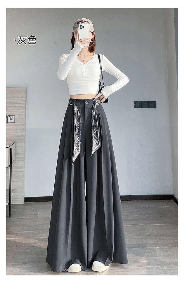 2025 New Women's Silk Belt Drapey Wide - Leg Pants Detail