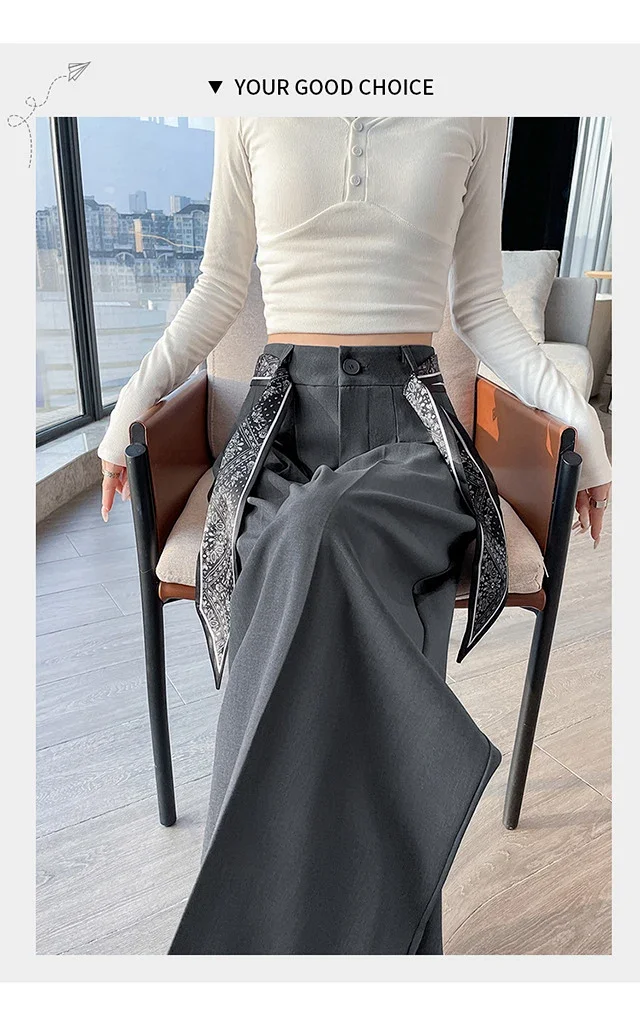2025 New Women's Silk Belt Drapey Wide - Leg Pants Detail