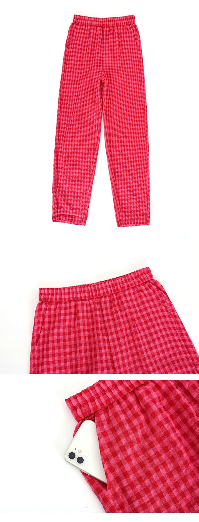 Cotton-Linen Plaid Pants Detail