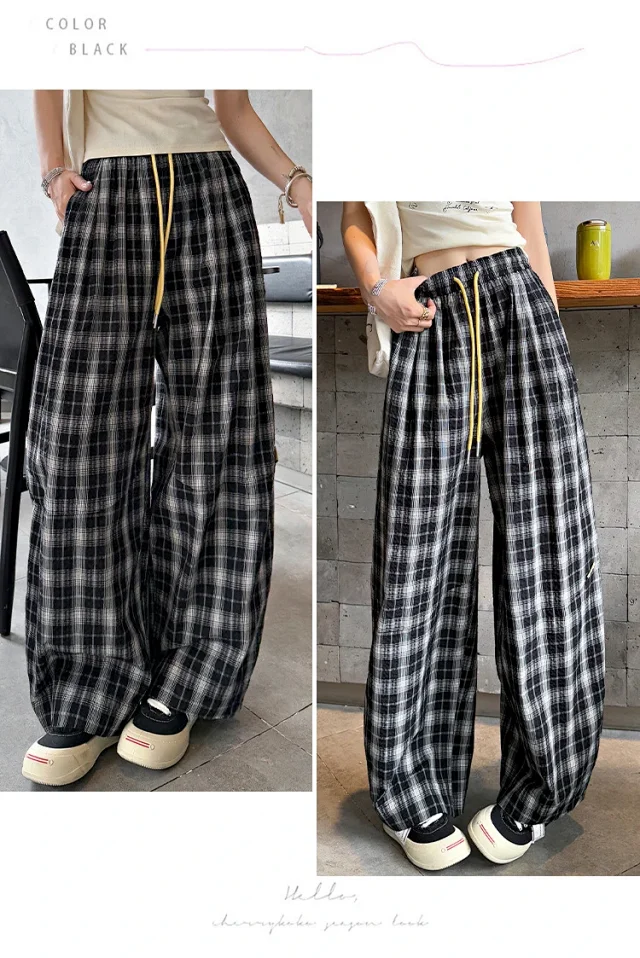 Ladies' Summer Retro Plaid Loose Pants Detail