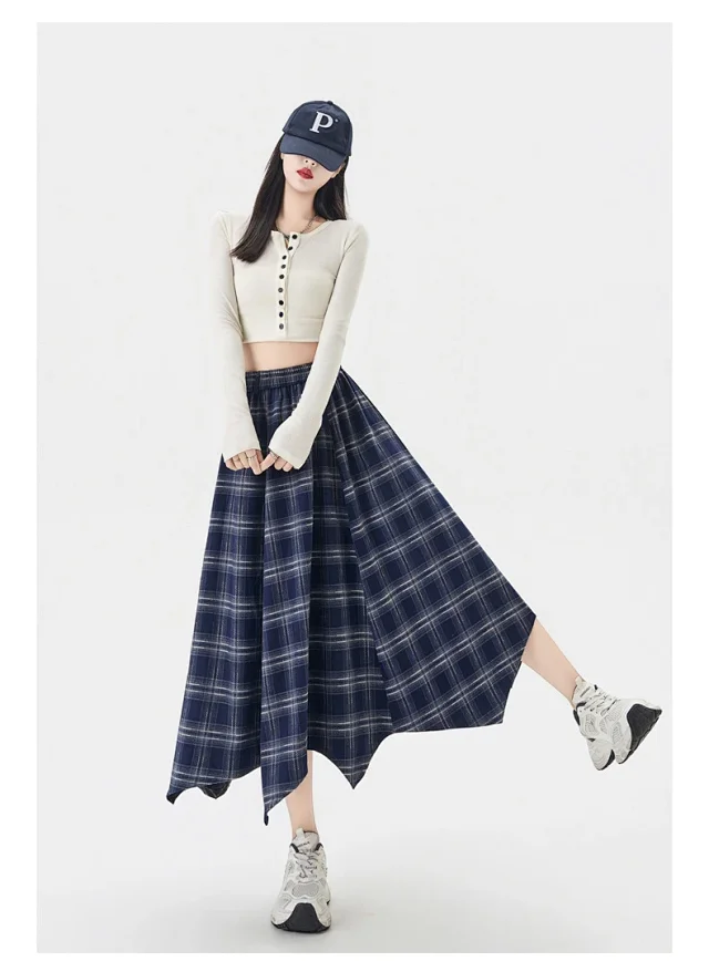 Plaid A-line Skirt for Women Autumn New Detail