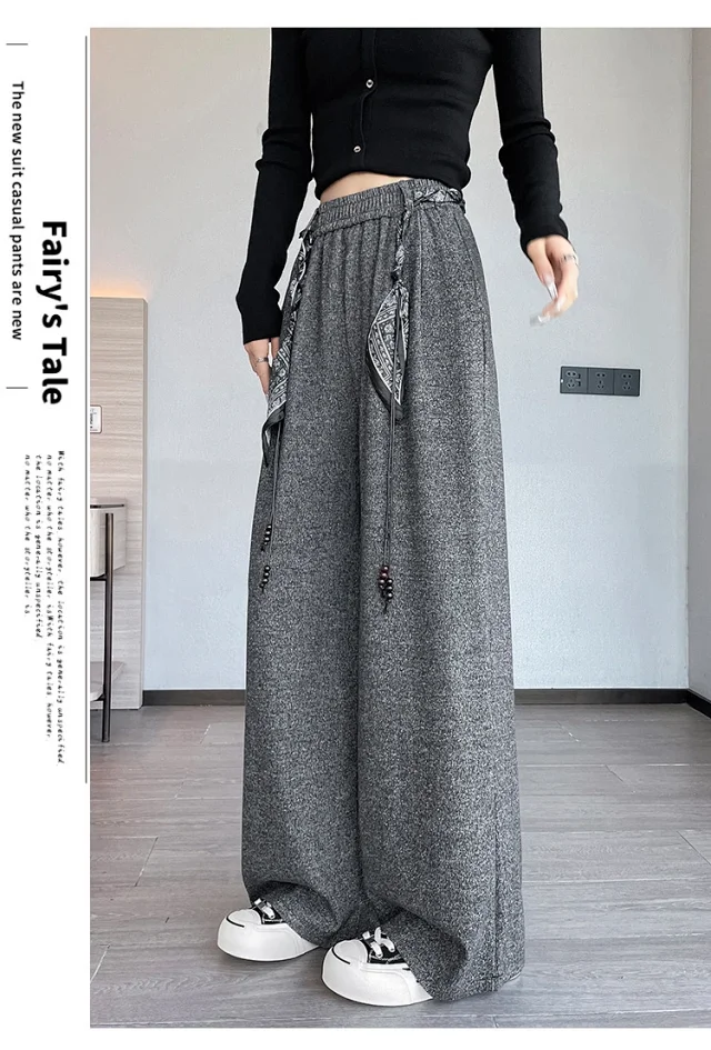 2025 Early Autumn Korean Style High - Waist Wide - Leg Pants Detail