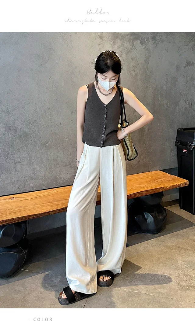 Summer Thin Tencel White Pants Detail