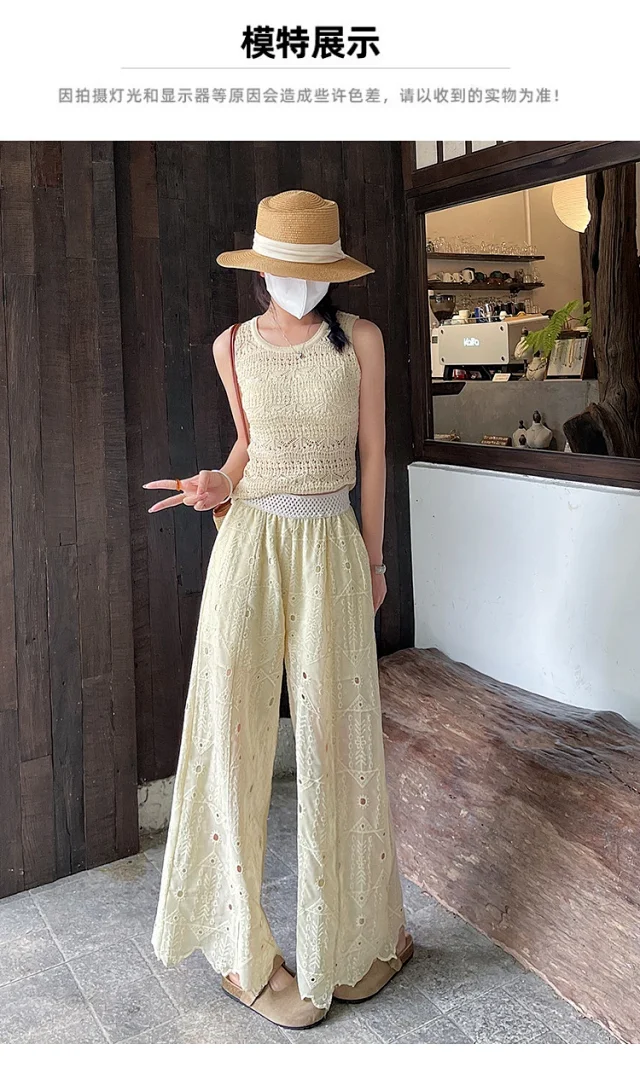 Women's Summer Thin High - End Lace Cropped Pants Detail