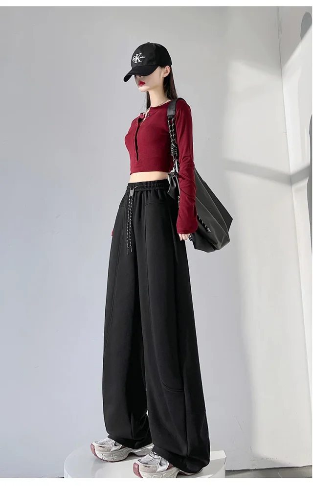 2025 Fall New White Banana Wide - Leg Pants Detail