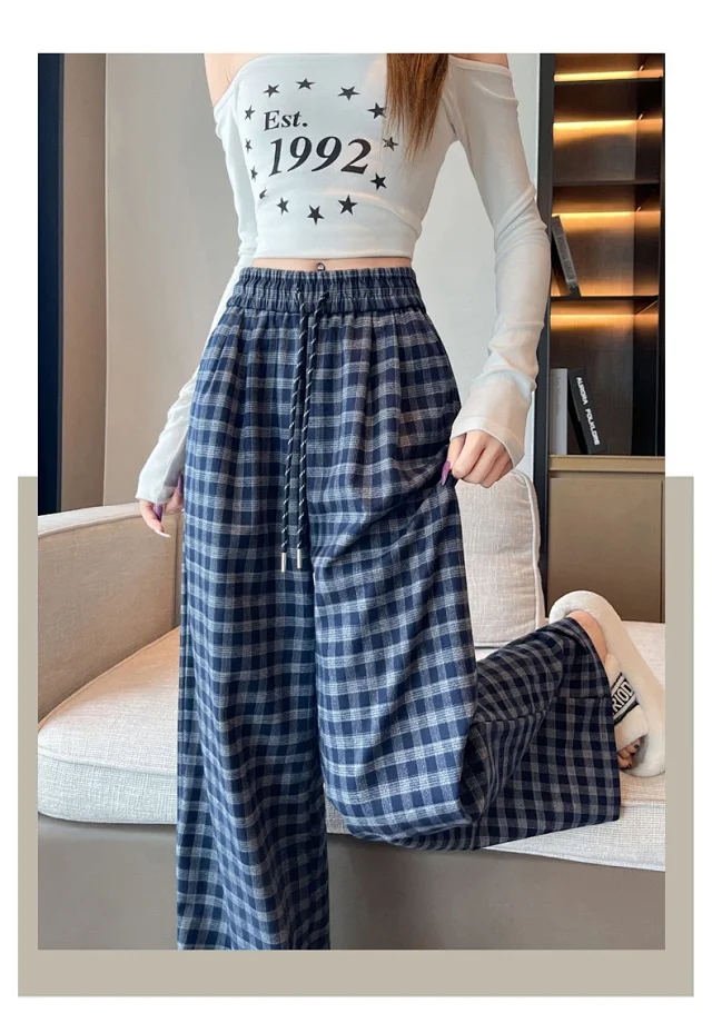 Early Autumn Vintage Plaid Wide-leg Pants Detail
