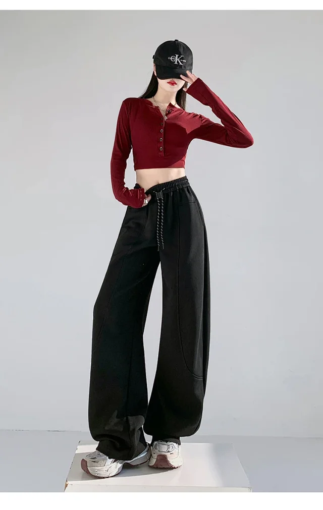2025 Fall New White Banana Wide - Leg Pants Detail