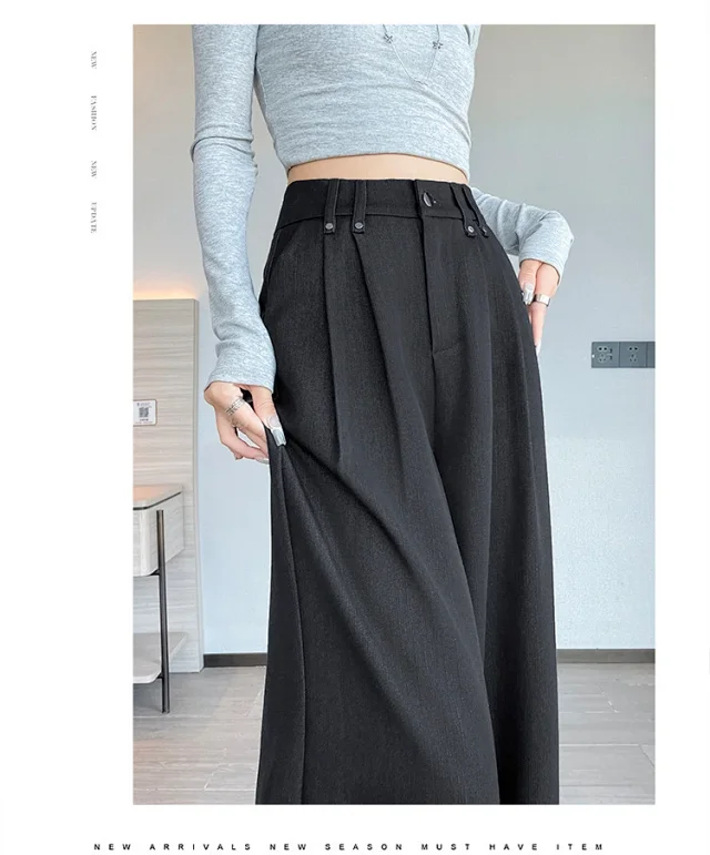 2025 Autumn Denim Blue High - waisted Wide - leg Pants for Women Detail