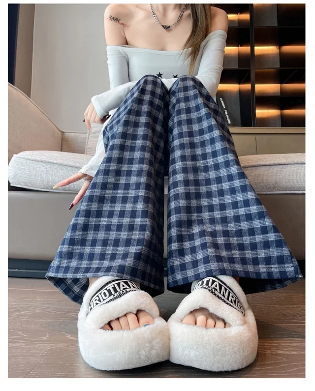 Early Autumn Vintage Plaid Wide-leg Pants Detail